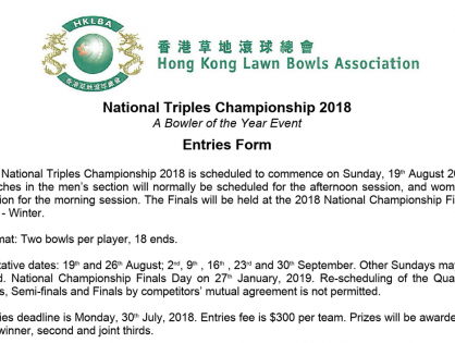 Entry form - National Triples 2018 by 6 p.m. 26th July 2018
